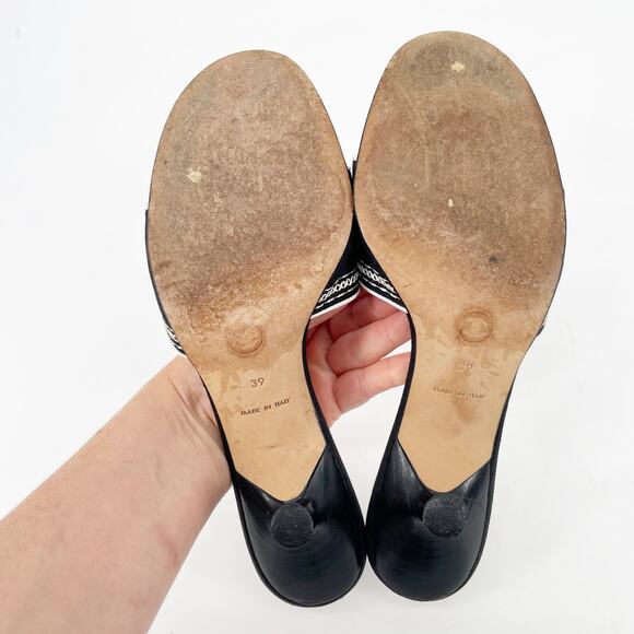 Chanel Vintage Black Canvas Embroidered Kitten Heel Mule Slide Sandal EU 39 - Picture 12 of 14